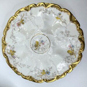 Lewis Strauss Son Mark, Antique Floral Limoges Oyster Plate with Gold Paste A498